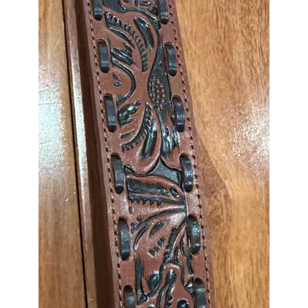 NWT‎ Patricia Nash Amelia Tan Tooled Leather Whipstitch Belt B157294 Medium